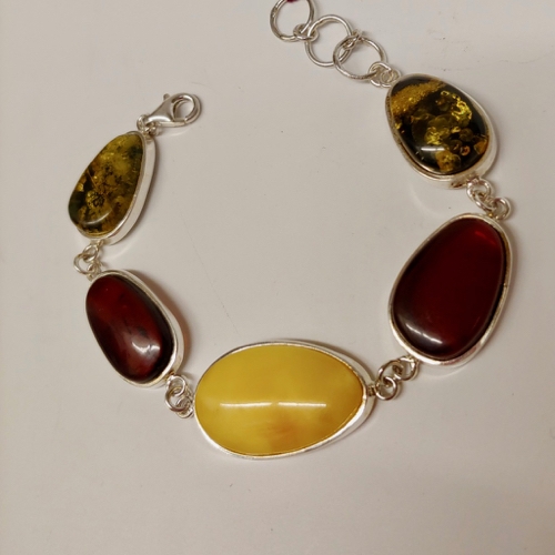 HWG-129 Bracelet 5 oval green, yellow, dark amber $176 at Hunter Wolff Gallery